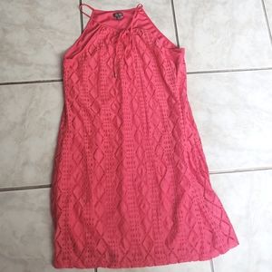 Lily Rose Hot Pink Lace Halter Shift dress